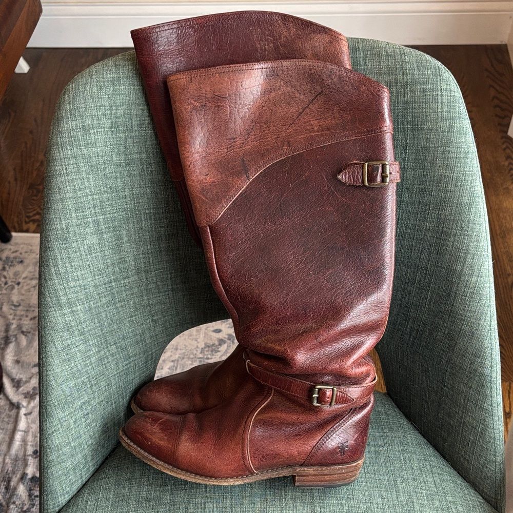 Frye Dorado Brown Genuine Leather Riding Knee High Boots Womens 7.5 Guc